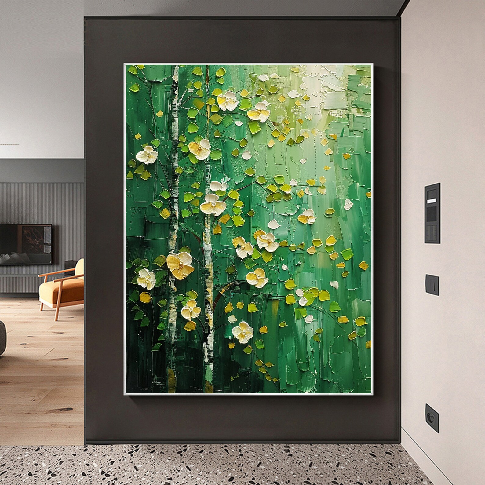 Custom Original Landscape Oil Painting on Canvas, Abstract Green Wall ...