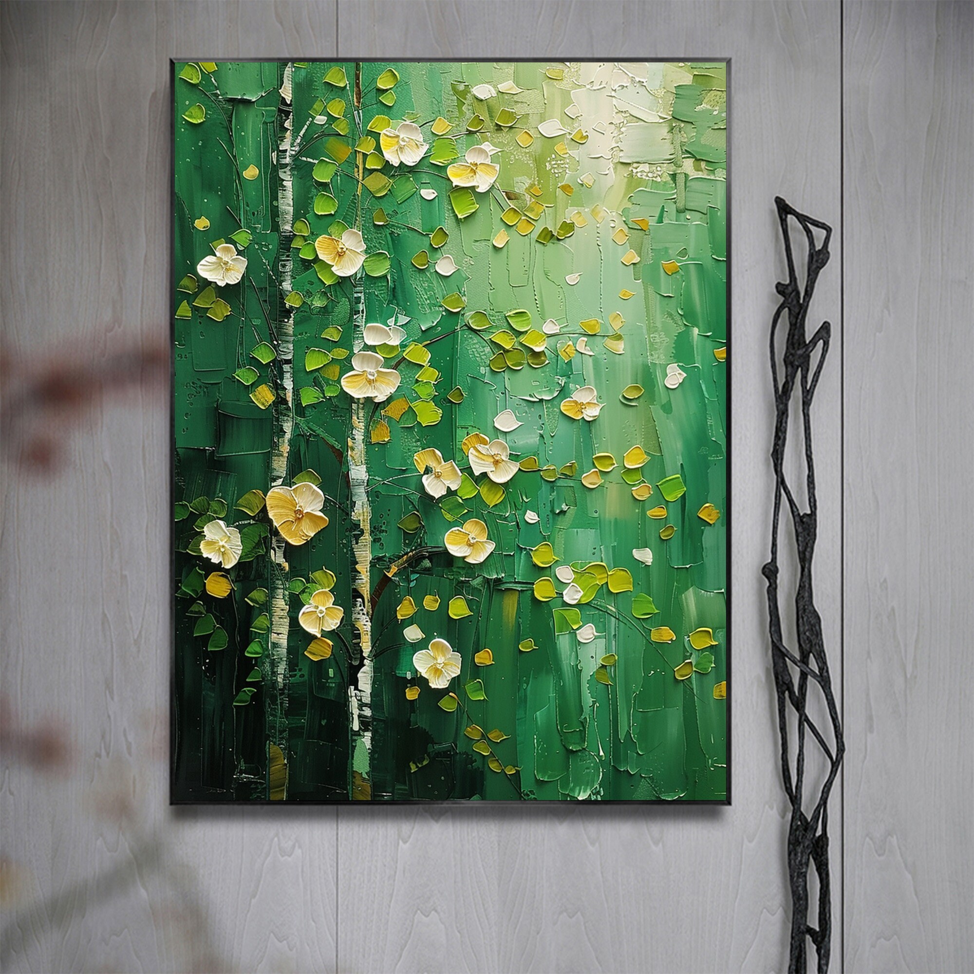 Custom Original Landscape Oil Painting on Canvas, Abstract Green Wall ...