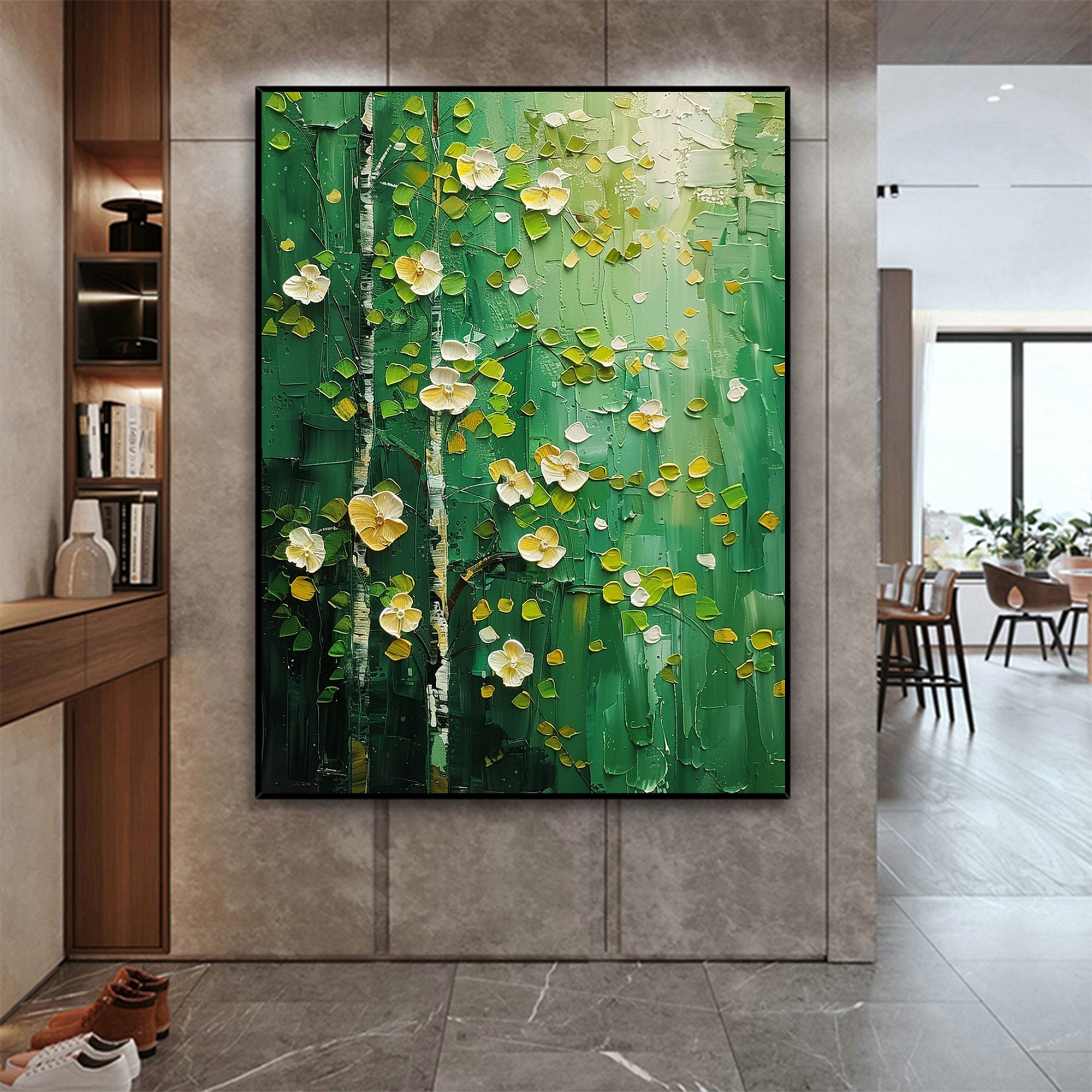 Custom Original Landscape Oil Painting on Canvas, Abstract Green Wall ...