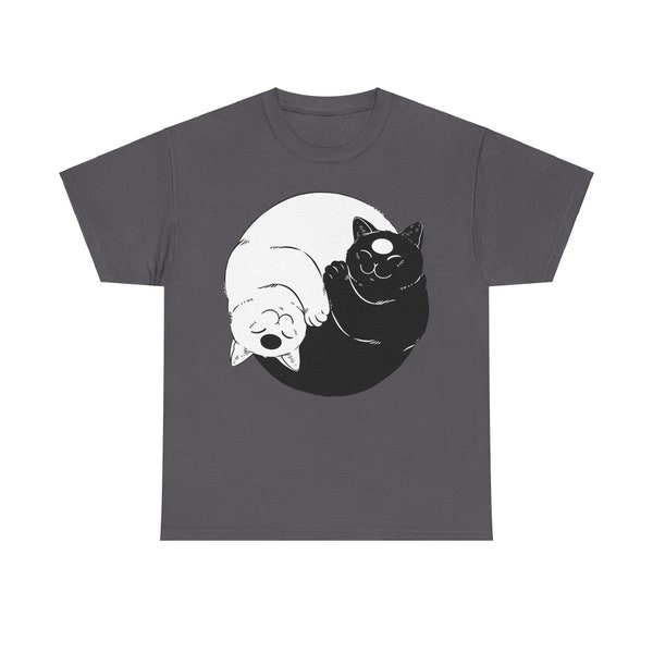 Yin Yang Cats In Harmony Heavy Cotton Unisex Tee T-Shirt