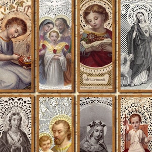 Christliche Kunst Collage Blatt, aus antiken französischen Heiligen Karten, Jesus, Maria und Joseph, 4x1,5 druckbares Papier Ephemera, digitaler Download 2011