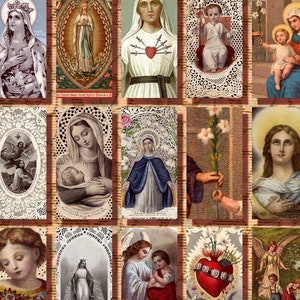 Christian Catholic collage sheet, holy saints, Jesus, Mary, sacred hearts, 1x2 inch printable craft sheet, digital download eak no 2019