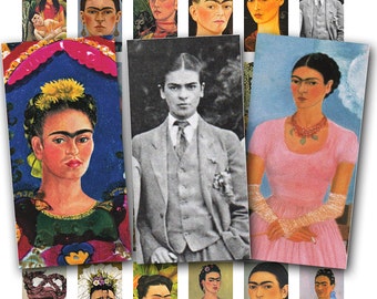 Frida Kahlo printable collage sheet, domino tile art size, 1x2 inches, digital download no. 1513