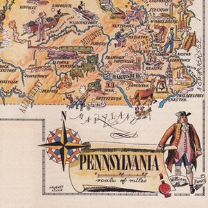 Bildkarte von Pennsylvania aus den 1940er Jahren, printable digitaler Download, Einweihungsgeschenk, Wohnkultur, Kunst und Handwerk, No. 1231