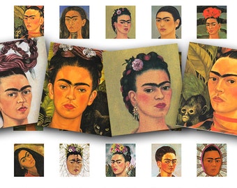 Frida Kahlo collage sheet, scrabble tile size,  vintage printable digital collage sheet no. 428.