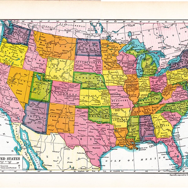 vintage United States map, circa 1930's, classroom decor, home decor, journaling, crafts, etc.,  a printable digital download, no. 1488