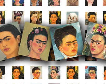 Frida Kahlo collage sheet, in a scrabble tile size for jewelry and pendents, digital download no. 429