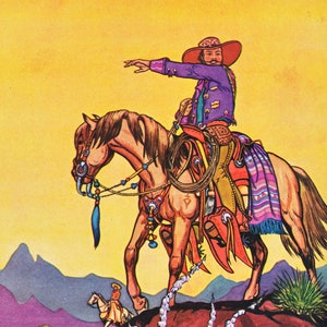 vintage western print, cowboy on horse, southwestern home decor, printable digital download no. 985