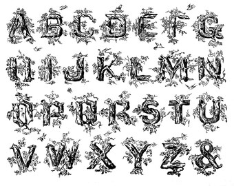 rustic woodland alphabet font, vintage printable digital imageno. 609