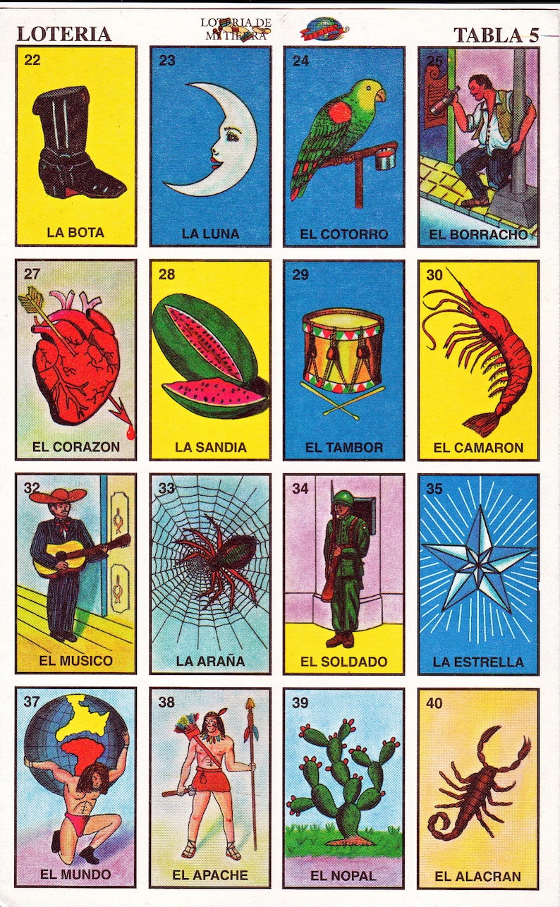 Mexican Loteria Cards The Complete Set Of 10 Tablas Etsy