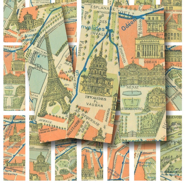 vintage map of Paris collage sheet, in a 1 x 3 inch size for microscope slides, digital download no. 1401