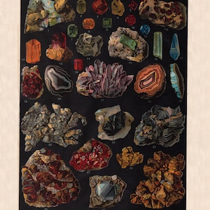 printable gemstone art, 'Minerals, Gems, Semi-precious, and Precious Stones',  digital collage sheet no. 912