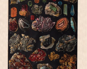 printable gemstone art, 'Minerals, Gems, Semi-precious, and Precious Stones',  digital collage sheet no. 912