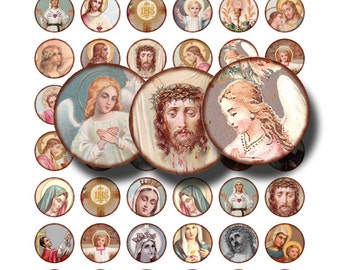 christian collage sheet, holy images in 1 inch circles, Jesus, the Saints, Virgin Mary, Madonna, digital download no. 1450