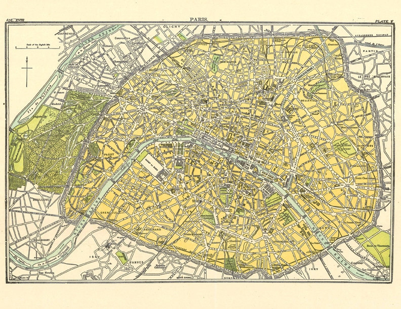 額装品　西洋古地図　1856年　 Levasseur 「パリ全図」　美品 19 世紀のパリの地図を印刷できます。美術工芸、日記、スクラップ