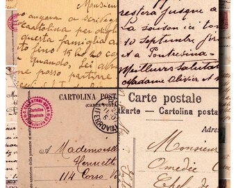 May include: A collage of vintage postcards with handwritten messages in Italian. The postcards feature images of a train station, a mountain scene, and a cityscape. The text on the postcards includes greetings, dates, and locations.
