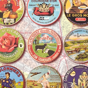 48 etiquetas para queso camembert, círculos de queso francés de 2,75 pulgadas, arte digital, manualidades, número de serie 2027
