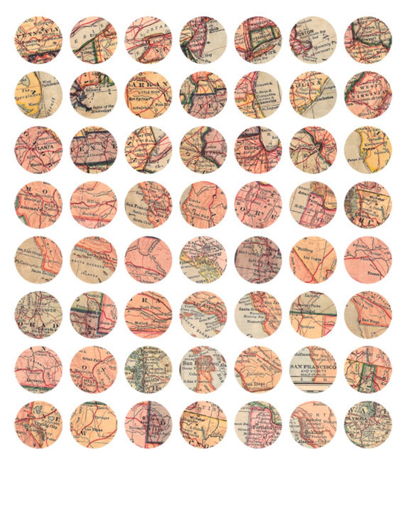 vintage American maps, one inch bottlecap, jewelry supplies, digital download, collage sheet no. 1053 image 3