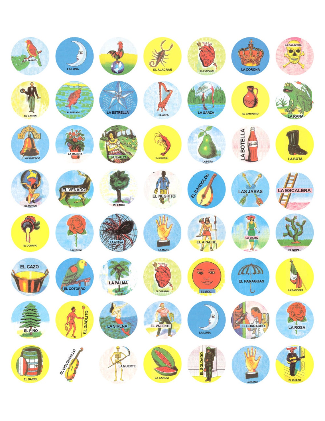Mexican Lottery Cards in 1 Inch Circle Size Vintage Printable - Etsy