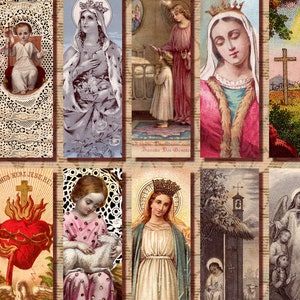 1x3 inch Christian Catholic holy images, from Antique French cards, printable collage sheet eak no. 2018