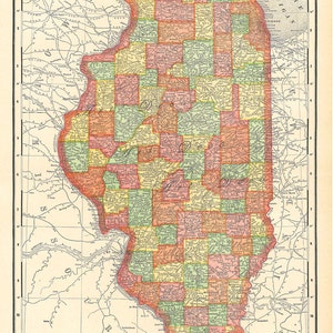 carte de l’Illinois à partir de 1904, une carte numérique imprimable pour la décoration intérieure, cadeaux, collage, et plus encore, téléchargement numérique n ° 469