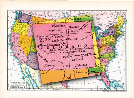 1930年代頃のビンテージアメリカ地図、教室の装飾、家の装飾、日記