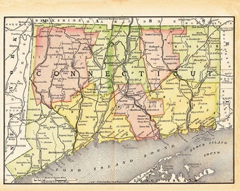 map of Connecticut from 1891, antique home decor, printable wall art, digital download no. 365.