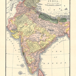 kaart van India, afdrukbare kaart voor interieur, knutselen, journaling, afdrukbare muurkunst, kunstnijverheid, digitale downloadnr. 341