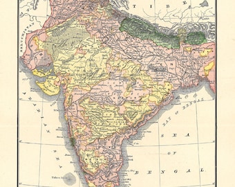 Mappa dell'India, mappa stampabile per arredamento, artigianato, diario, stampabile da parete, arti e mestieri, download digitale n. 341