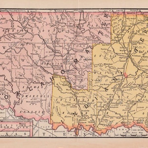 old map of Oklahoma from 1891, unique gift and home decor, a printable digital map no. 169.