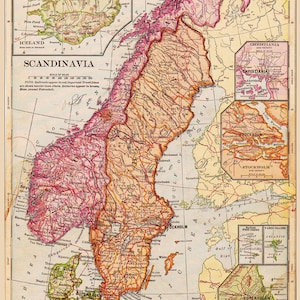 Landkarte von Finnland, Schweden, Norwegen und Island, einzigartiges Geschenk oder Wohnkultur, digitaler Download Nr. 336