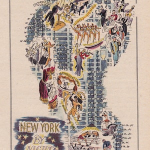 Carte de New York la nuit de 1946 par l'artiste français Jacques Liozu, feuille 1229 à téléchargement numérique