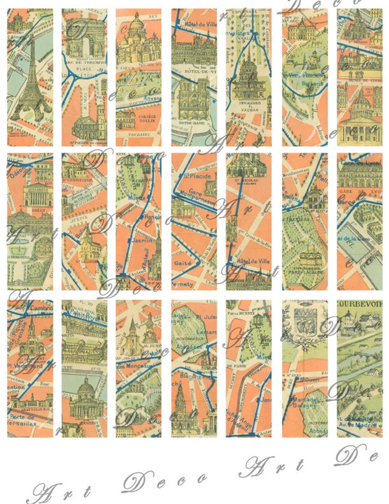 Vintage Map of Paris Collage Sheet, in a 1 X 3 Inch Size for Microscope ...