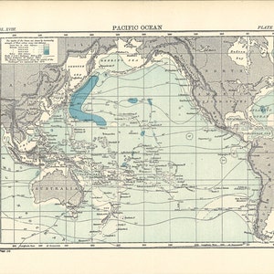mapa imprimível do Oceano Pacífico, presente exclusivo, decoração para casa, arte de parede, impressão digital, download instantâneo nº 1005.