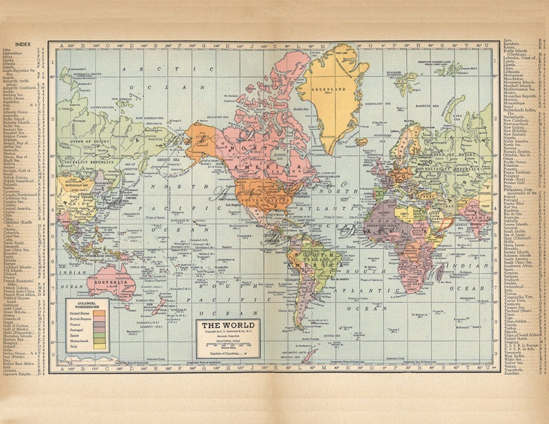 Mapa del mundo imprimible, arte mural, decoración del hogar, diario, manualidades, scrapbooking, descarga digital n.° 162