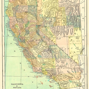 kaart van Californië, afdrukbare muurkunst, woondecoratie, knutselen, enz. uniek cadeau, digitaal downloadnr. 760.