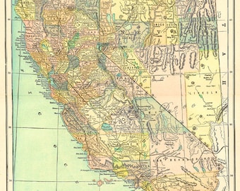 Vintage California Map Print, 1904 Encyclopedia Page (Digital Download) no. 760