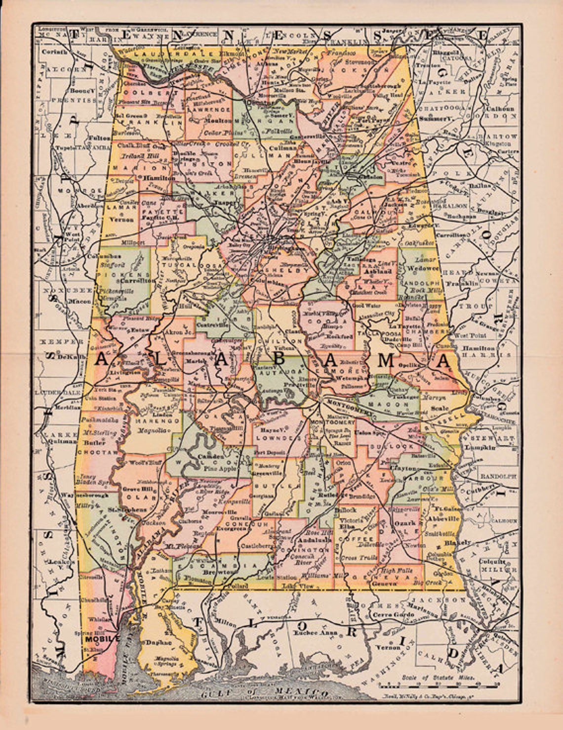 Antique Map of Alabama a Printable File for Arts and Crafts - Etsy