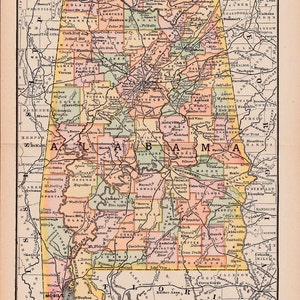 Carte ancienne de l'Alabama, fichier imprimable pour travaux manuels créatifs, fabrication de cadeaux, etc. 293