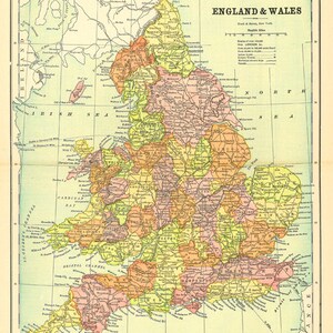 vintage kaart van Engeland en Wales, een afdrukbare digitale downloadnr. 682