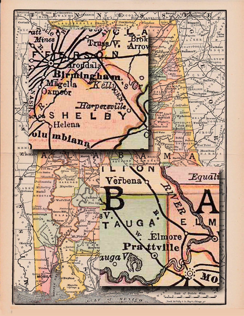 Map of Alabama from 1890 a printable digital download no. Etsy