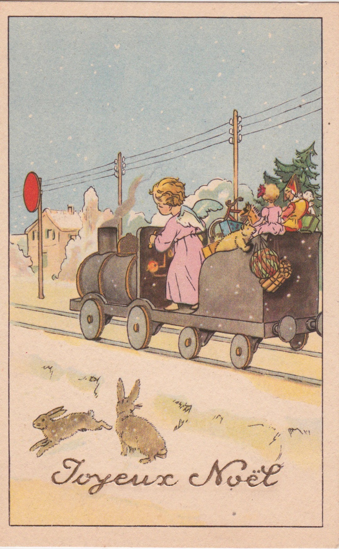 Printable Antique French Christmas Postcard, Art Deco, Arts and Crafts ...