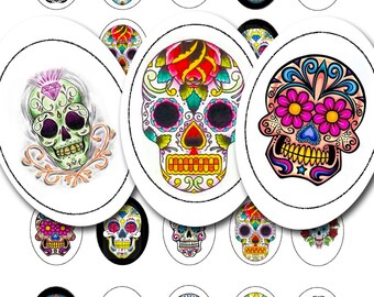 Mexican sugar skull tattoos in 30 by 40 mm ovals, printable digital collage sheet no. 852.