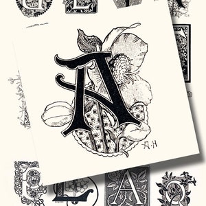 art nouveau letters, a vintage printable digital collage sheet, perfect for junk journal and scrapbooking, no. 1017.