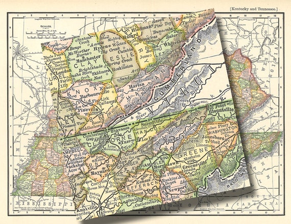 Printable Map of Tennessee and Kentucky Arts an Crafts - Etsy