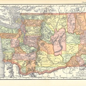 Carte imprimable de l'État de Washington, art mural, travaux manuels créatifs, cadeau de pendaison de crémaillère, téléchargement numérique no. 351.