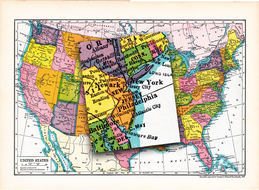 1930年代頃のビンテージアメリカ地図、教室の装飾、家の装飾、日記