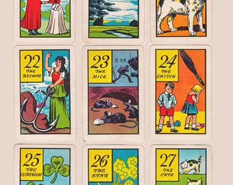 Old Gypsy Fortune Telling Cards, Complete Set of 36 on 4 Pages