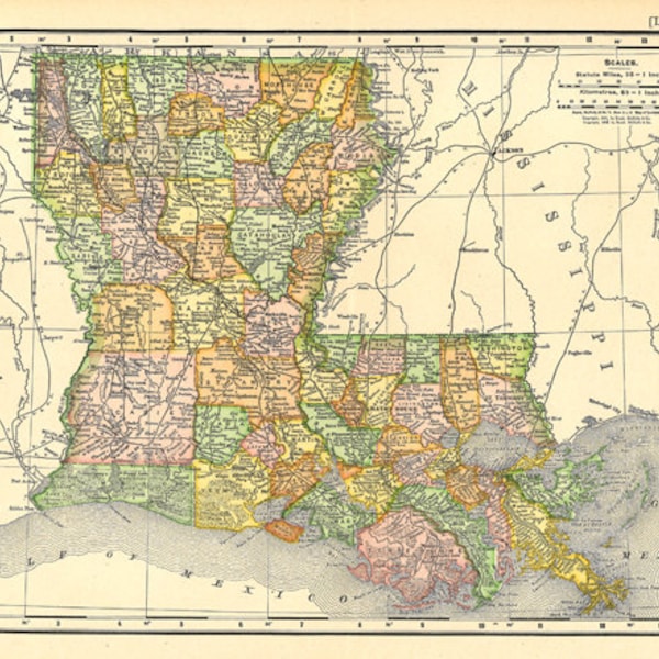 old map of Louisiana, unique gift or home decor, a vintage printable digital image no. 291