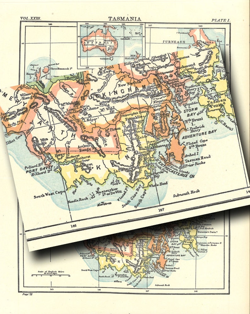 printable map of Tasmania from 1904, for home decor, arts and crafts, digital prints no. 916 image 3